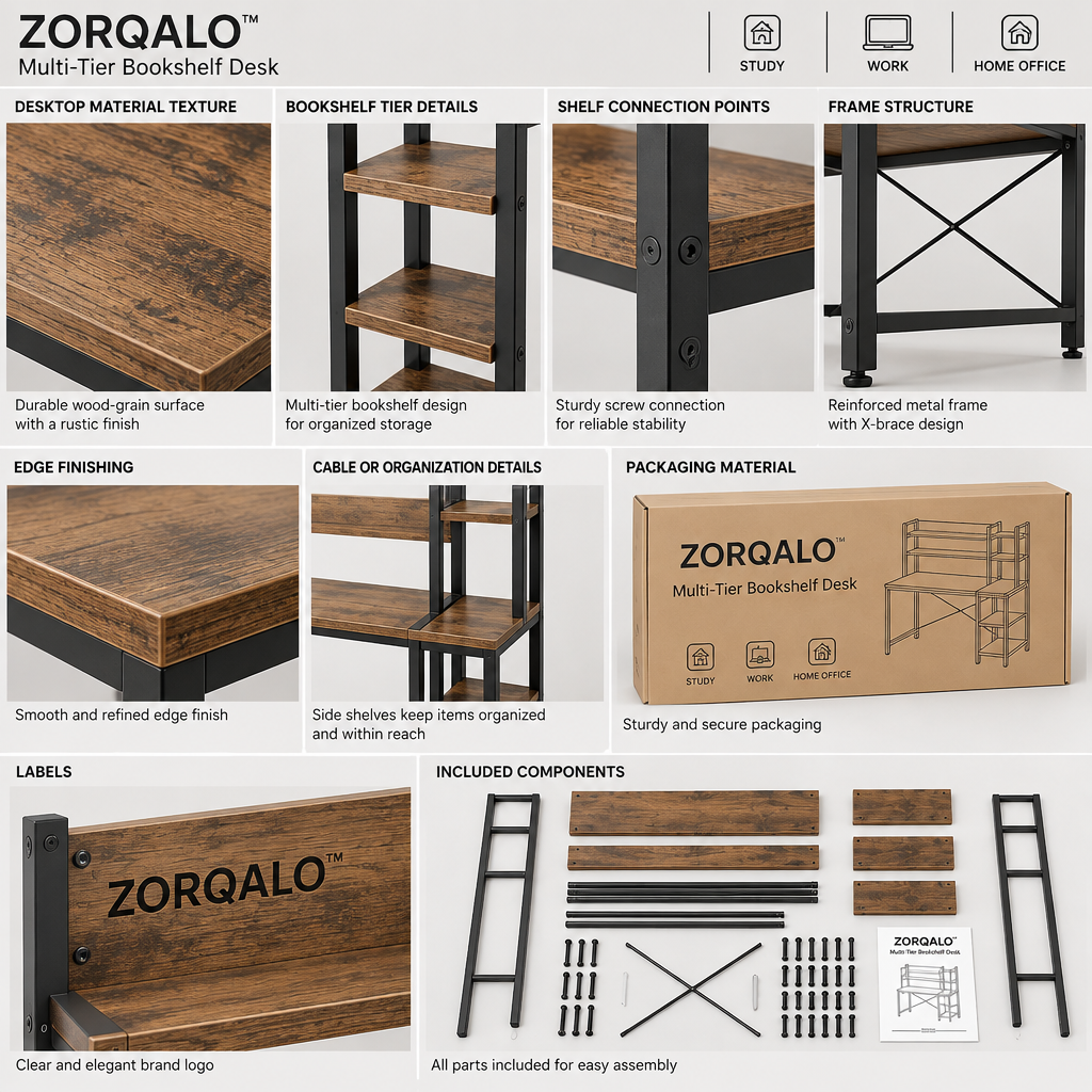 ZORQALO™ Multi-Tier Bookshelf Desk image 6