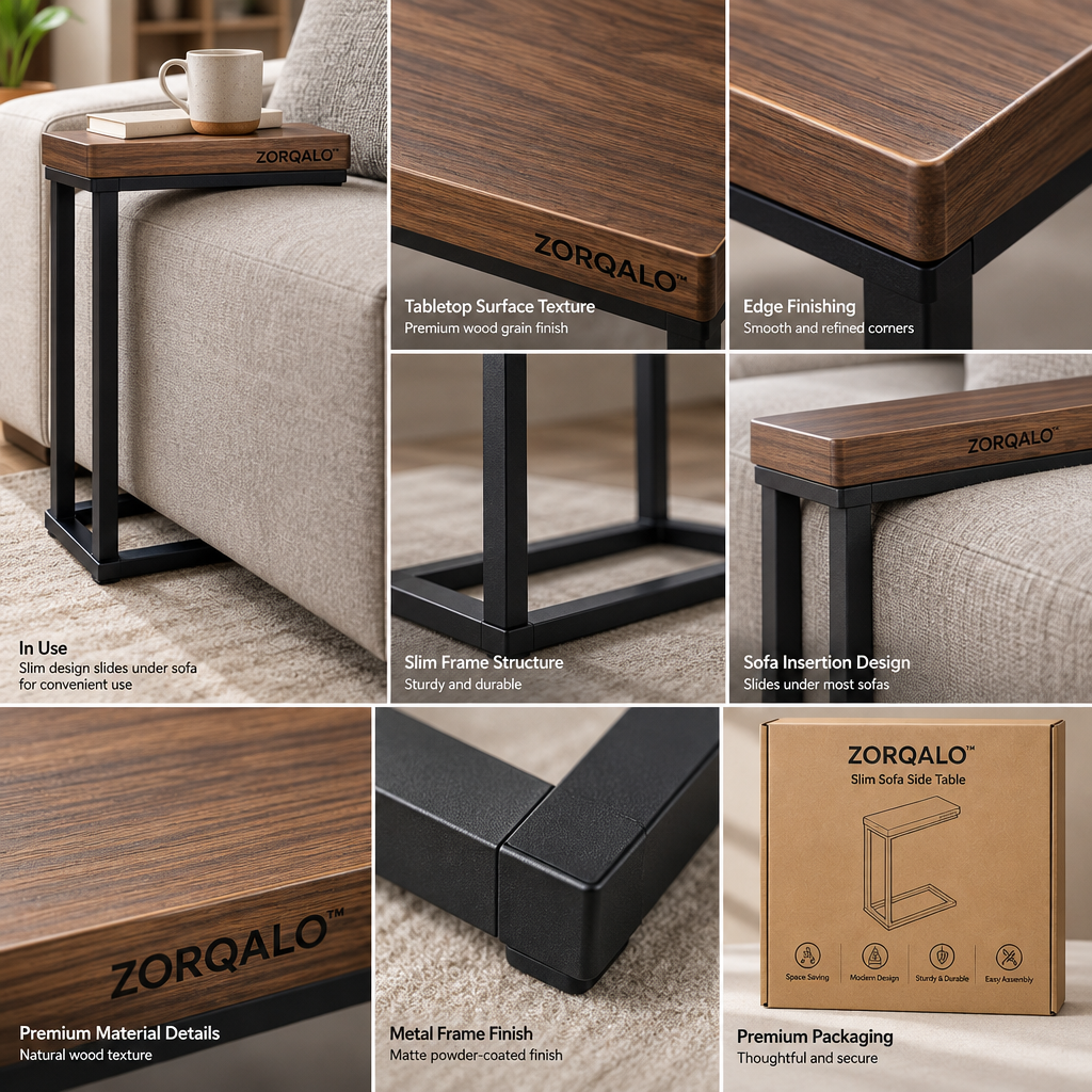 ZORQALO™ Slim Sofa Side Table image 3