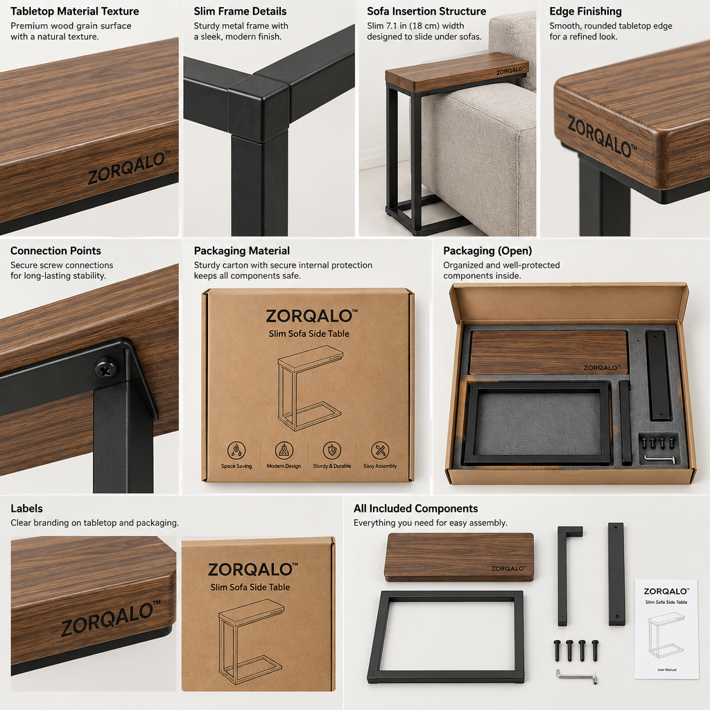 ZORQALO™ Slim Sofa Side Table image 6
