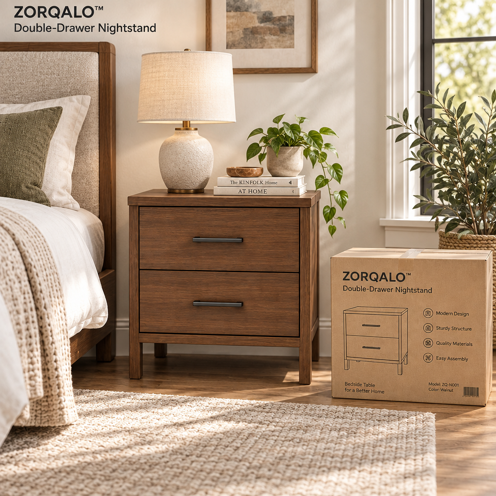 ZORQALO™ Double-Drawer Nightstand image 2