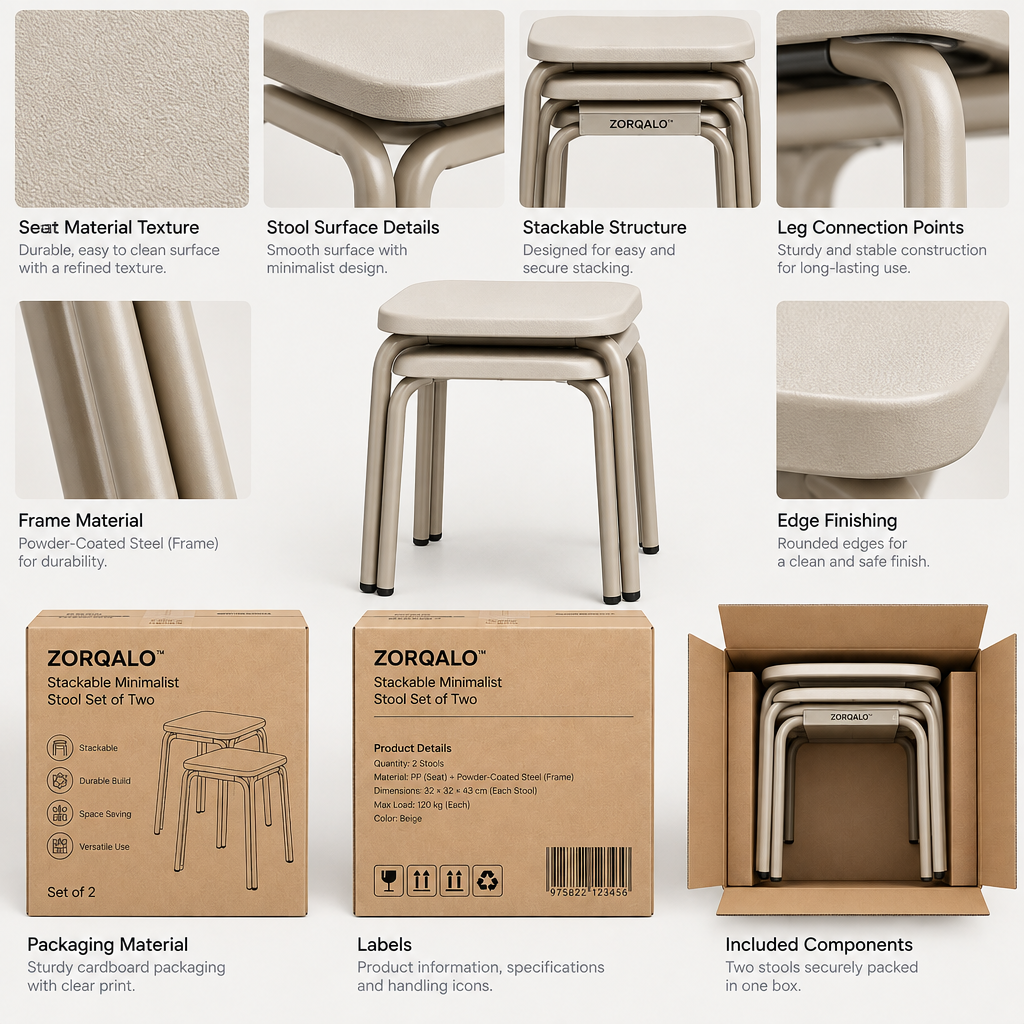 ZORQALO™ Stackable Minimalist Stool Set of Two image 6